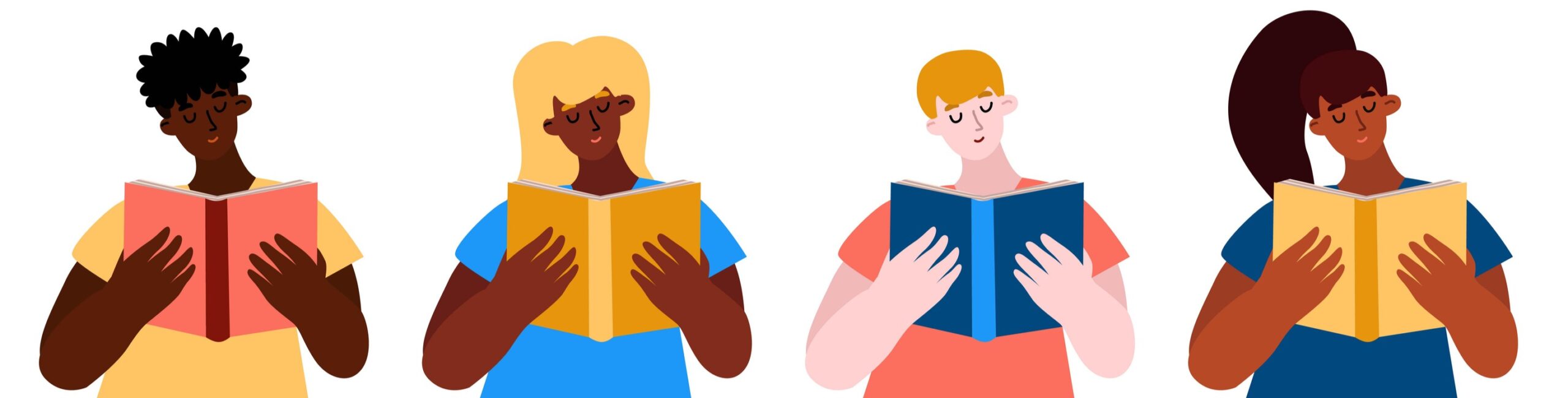 illustration of four people reading