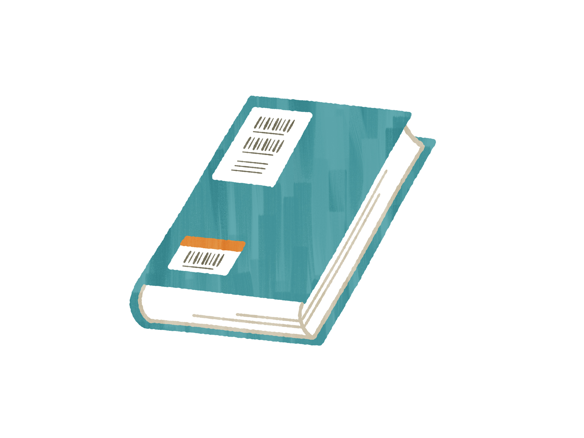 illustration of a green book with an RFID scannable tag on the back